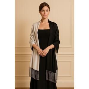 Black & Cream Fringe Scarf 91” X 21” cocktail formal evening shawl large